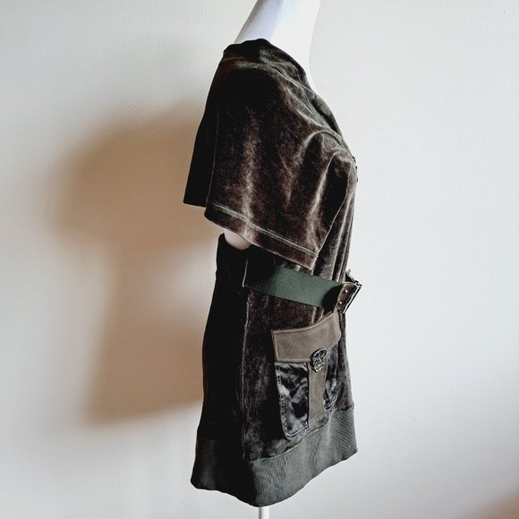 VDP Italian Dark Green Velvet Open back Dress Size 42 - Picture 4 of 16